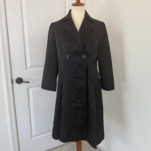 Lapis Black Double Breasted Trench Coat Crinkle Texture 3/4 Sleeve Small